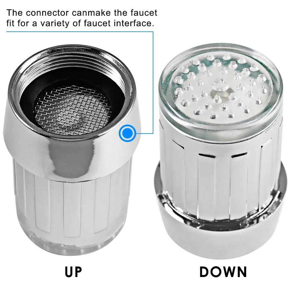 EHEH LED Kitchen Faucet Aerators 3-color Sink Power Shower Light Temperature control Tap RGB faucet Head | Дом и сад