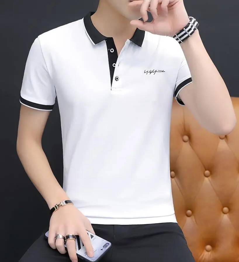 

Рубашка-поло ZNG мужская с коротким рукавом, хлопок, однотонная, Повседневная Деловая одежда, лето 2019