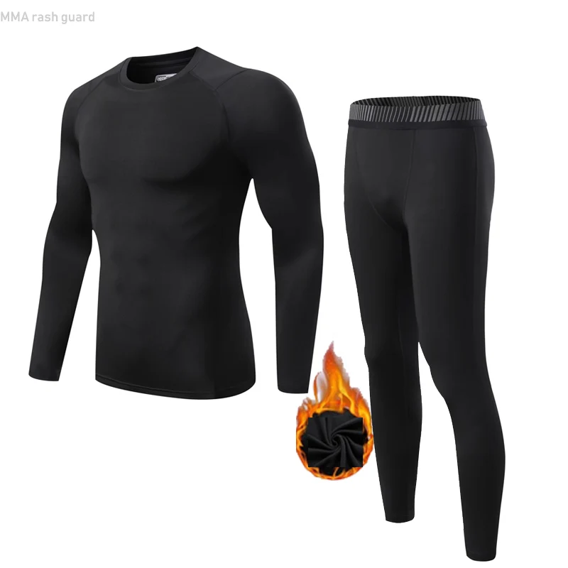 

Men's Sports underwear Fleece Warm Tracksuit rashgarda MMA Quick dry Fitness Compression Skin Men's Clothing Winter first layer