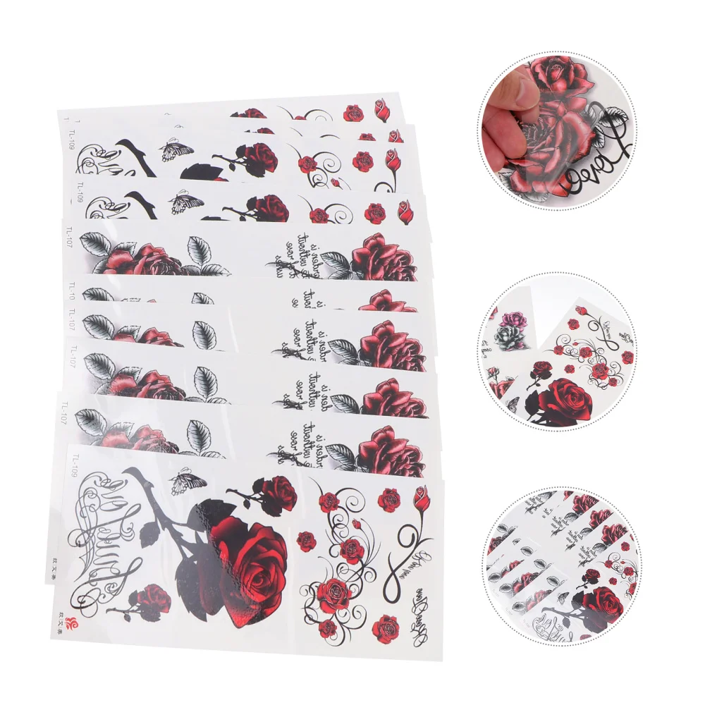 

10 Sheets Couples Temporary Rose Flower Tattoos Adults Temporary Tattoos Sticker
