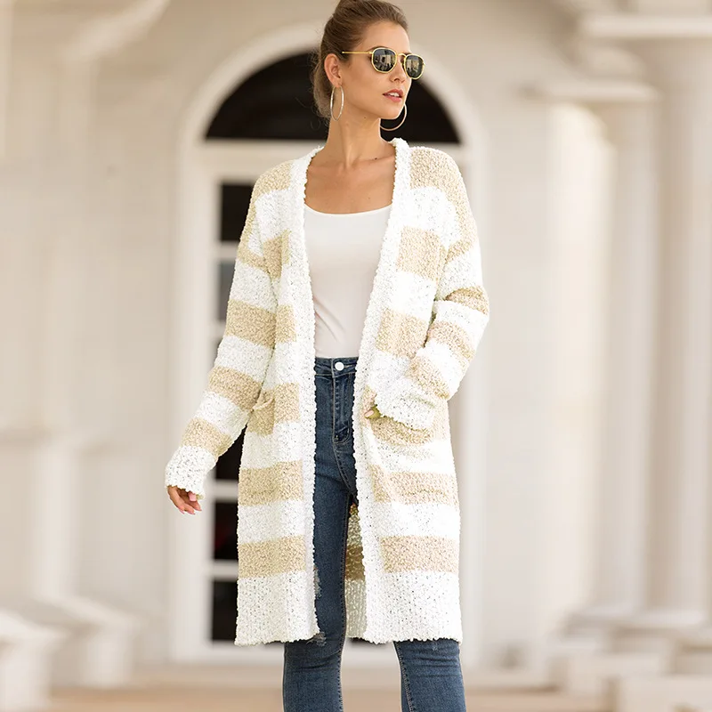 Женский флисовый кардиган с карманами длинный Кардиган длинным рукавом и