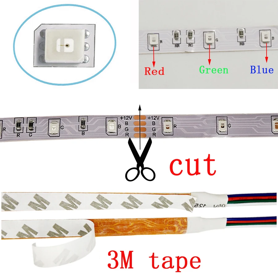 Светодиодная лента водонепроницаемая лент RGB SMD 2835 с контроллером 5/10/15/20 м 12 В