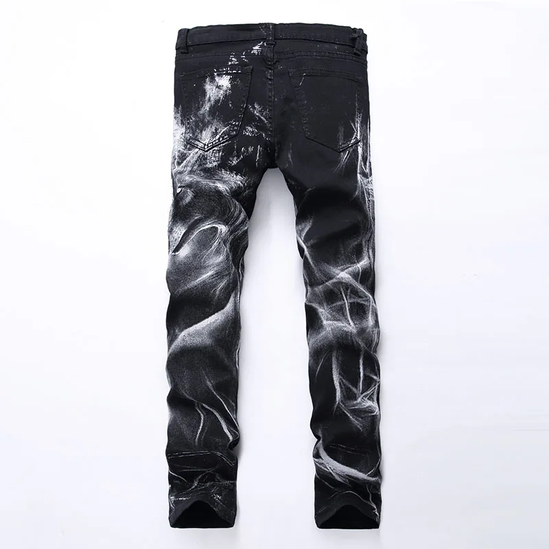 Mens Youthful  printing Straight High Quality Black Pants Denim Casual Male Fashion male Trousers Versatile Streetwear Jeans