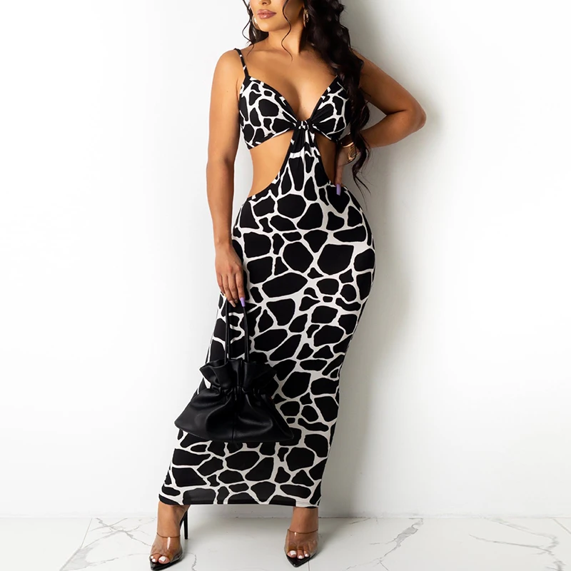 

Женские обхват талии, с вырезами, с низким вырезом на спине с лямкой на шее халат Спагетти ремень с леопардовым принтом облегающее платье с в...