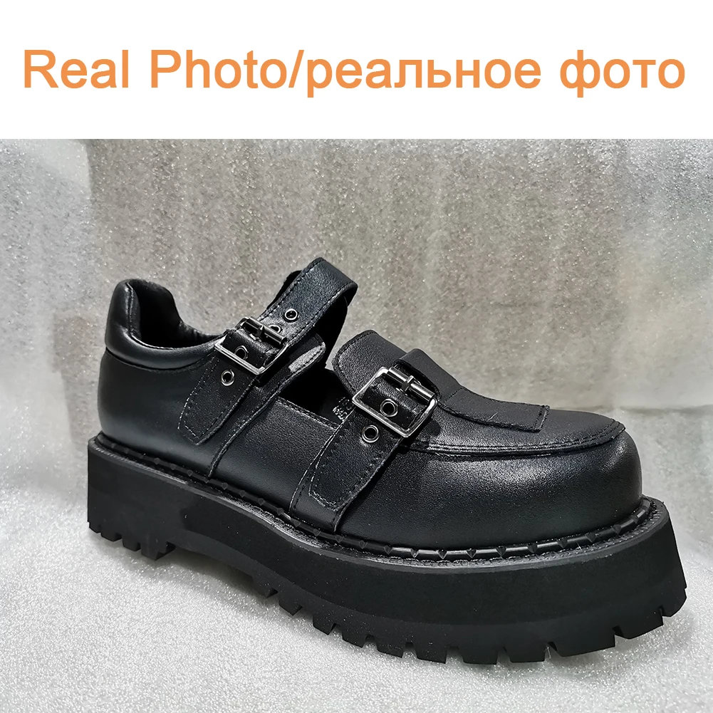 

BONJOMARISA Female Punk Spring Pumps Cool Chunky Platform Buckle Pumps Women Round Head Cool Luxury Gothic Vintage Shoes Woman
