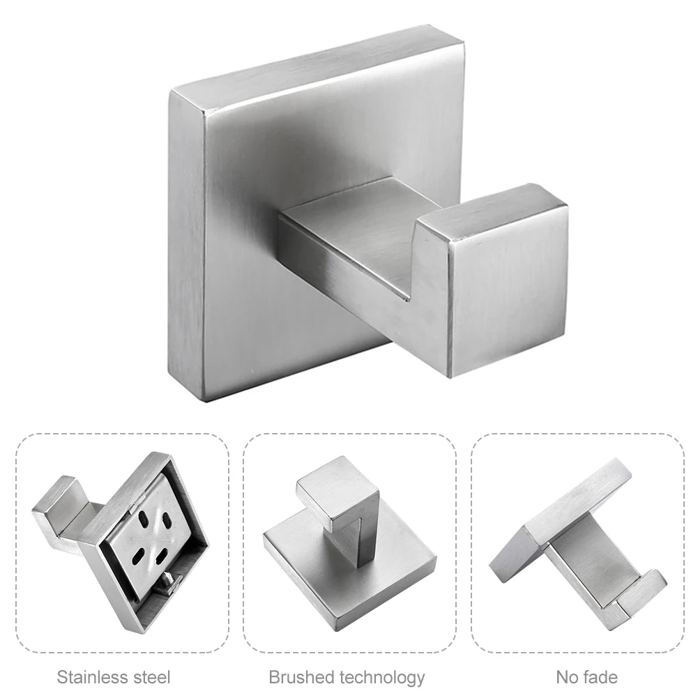 

2pcs Wall Mounted Square Easy Install Door Cabinet Closet Hanging Hook Save Space Bathroom Kitchen Stainless Steel Coat Robe