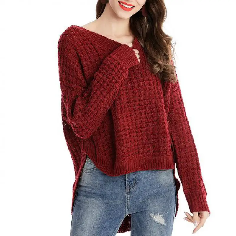 Осень-зима Повседневное трикотажная рубашка с o-образным вырезом на шее Hollow Out