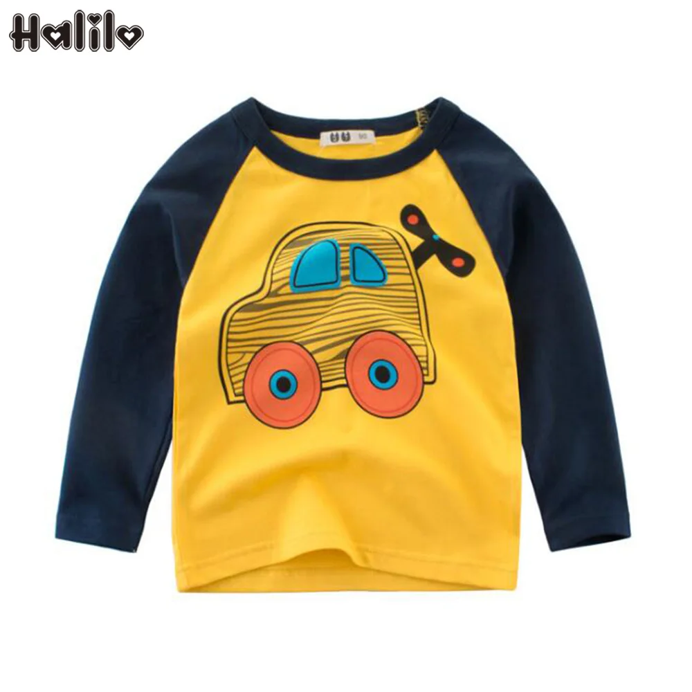 

Halilo Toddler Boy Long Sleeve Tops Spring Autumn Cartoon Car Cotton Birthday Tshirt Kids Clothes Boys Tshirts High Quality