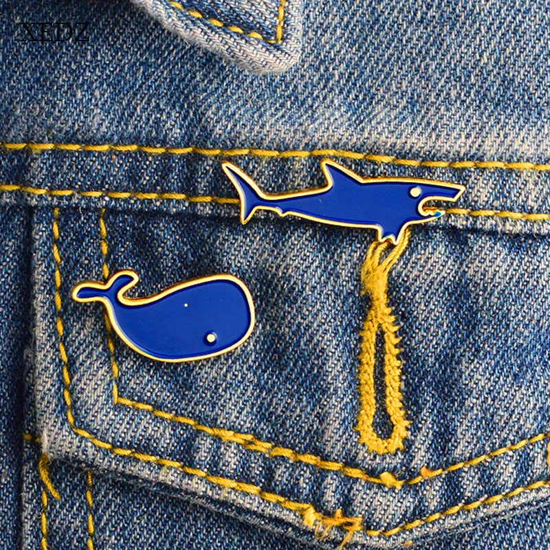 XEDZ Милая забавная мультяшная Синяя Акула Кит морская анимация брошь с иконкой