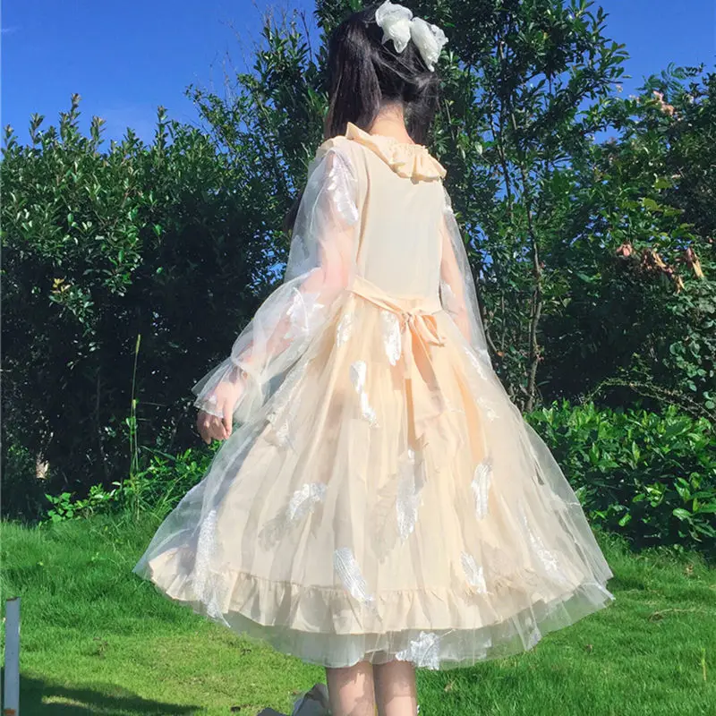 

HOUZHOU Mesh Lolita Dress Women Kawaii Sweet Bow Muslin Fairy Dresses Summer Ruffle Cute Japanese Sundress 2021 Fashion Outfits