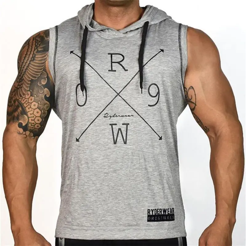 

Men bodybuilding Sleeveless hoodie Tank top Sweatshirt gyms Fitness WAXZ88
