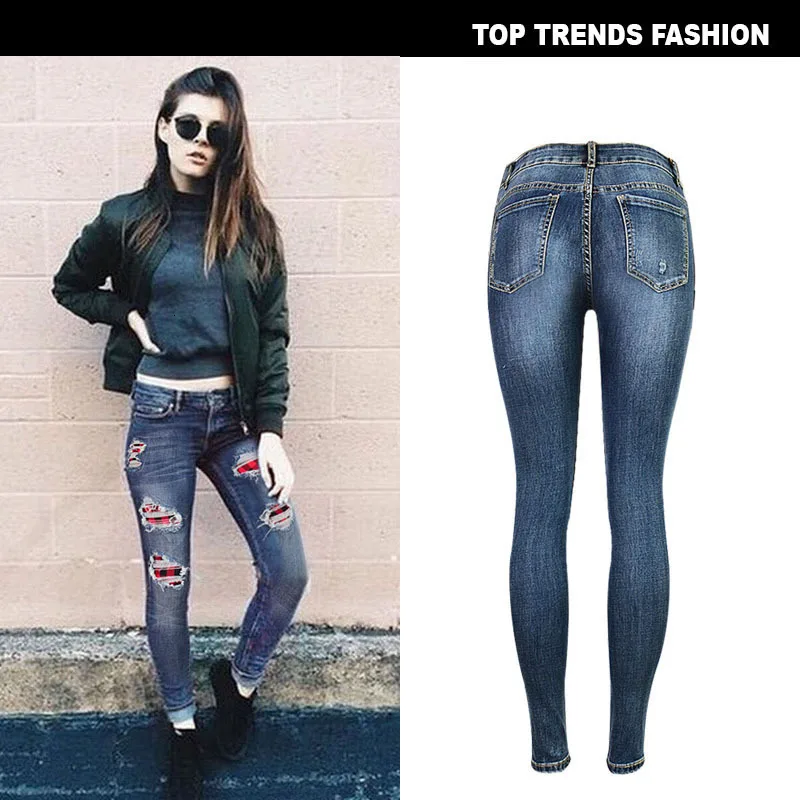 Suit-dress Holes Checkered Wash Wear Cowboy Trousers Bound Feet Pants | Женская одежда