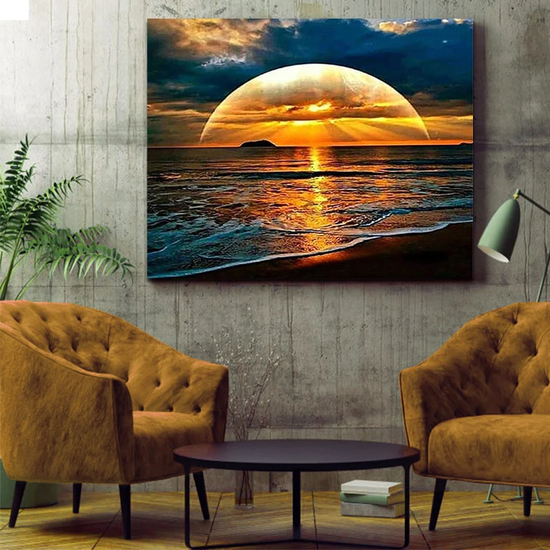 DIY картинки для раскраски по номерам С закатом солнца картина рисования