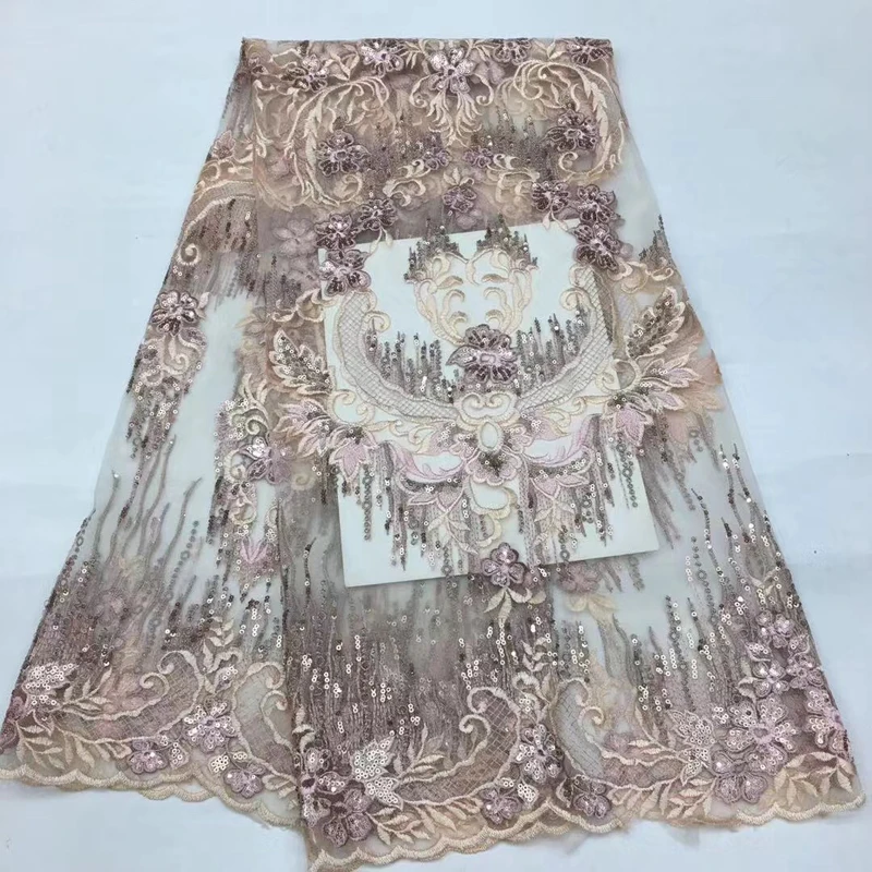 

African Lace Fabric 2020 Best Quality Exquisite Pattern Design Sequins Beads Polyester Fabric Tulle Voile Lace Fashion For Party