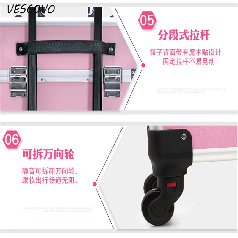 Многослойный профессиональный косметический чехол VESCOVO на колесиках