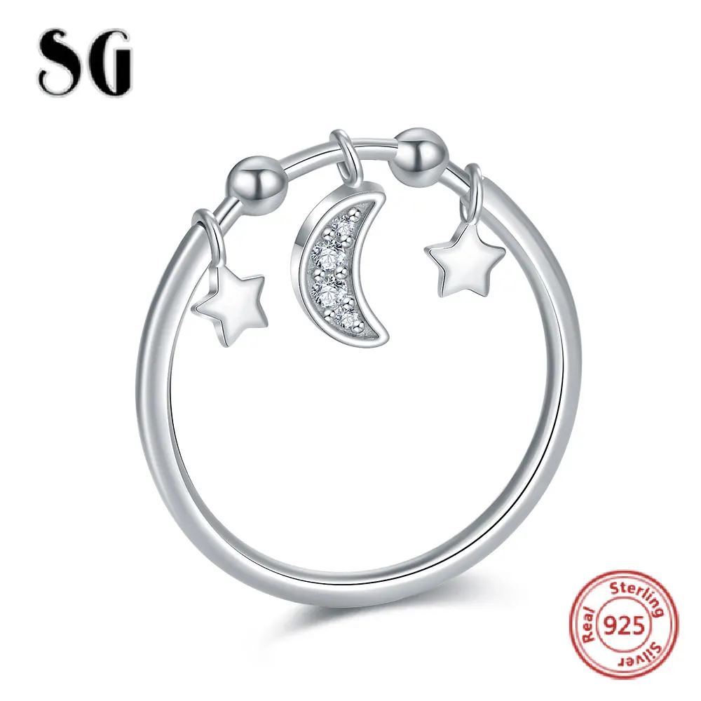 

Star Moon Stackable Rings New 925 Sterling Silver White Zircon Finger Rings for Women 2021 Fine Jewelry Valentine's Day Gift