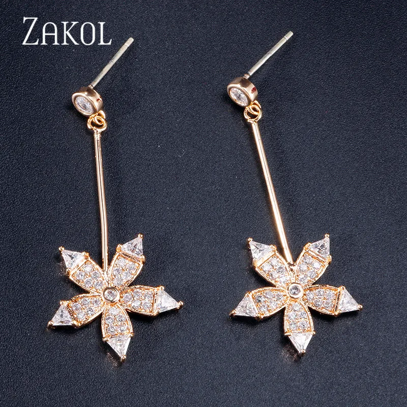 ZAKOL Romantic Cubic Zirconia Flower Dangle Drop Earrings for Women Fashion Wedding Dinner Party Bridal Jewelry FAEP087 | Украшения и