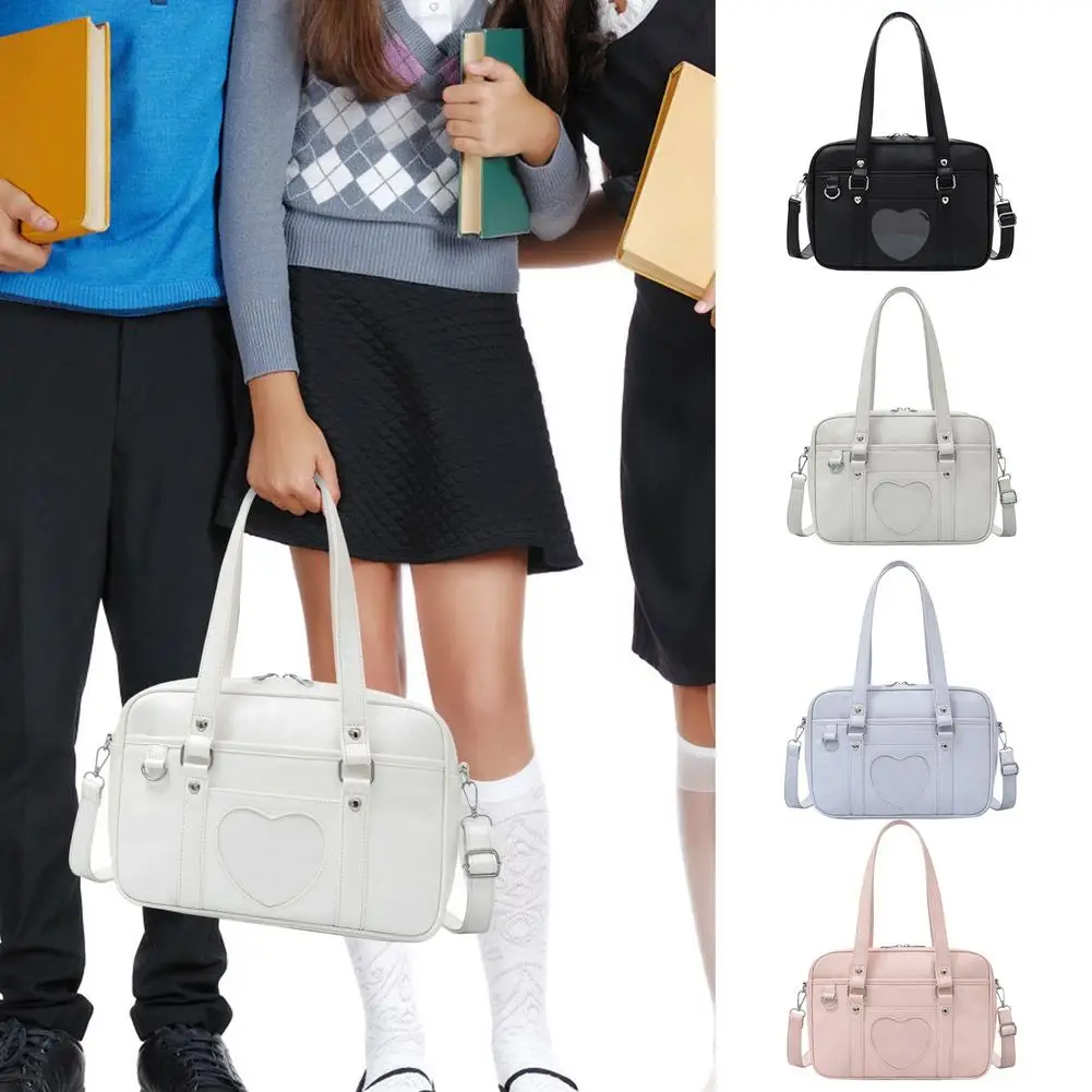 Школьный портфель из искусственной кожи, вместительная сумка на плечо с сердечком JK, Униформа, дорожный тоут для женщин, Повседневная сумка ...