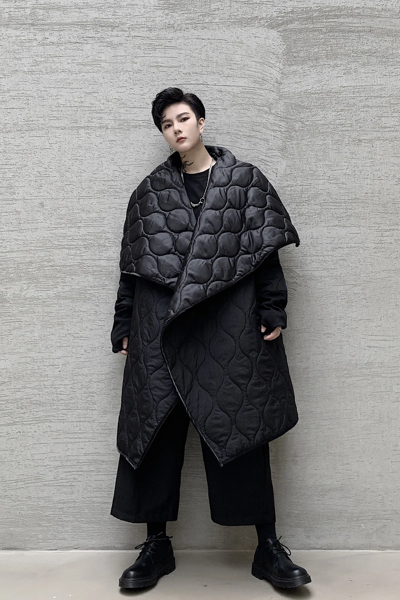 

M-XL!Winter new dark personality set finger big lapel men's long paragraph loose no buckle cotton thin coat clothing.