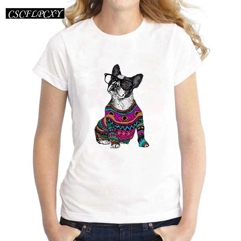 Азиатский размер хипстер Frenchie dog Ретро дизайн женская футболка модная одежда
