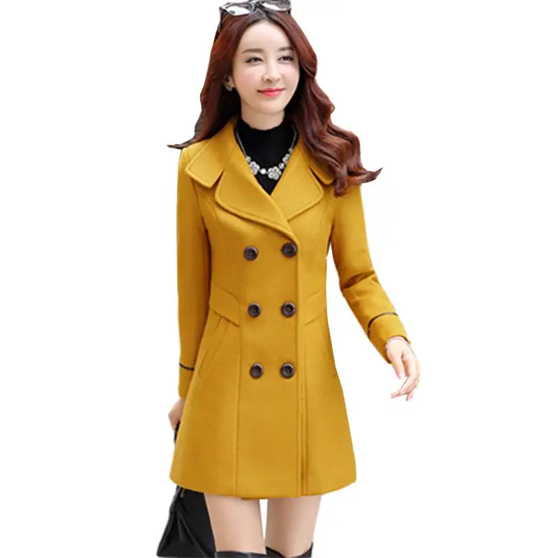 Женское длинное шерстяное пальто с отложным воротником Осень-зима | Женская