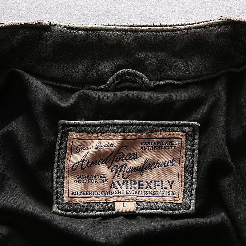 

AVIREXFLY Men's Cowhide Leather Embroidery Skull Vintage Motorcycle Black Jacket Brand Top Quality Coat Free Shipping