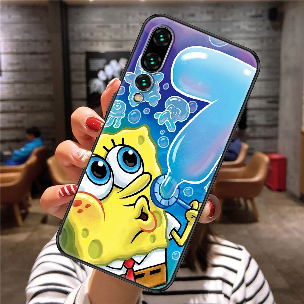 

Cute Sponge Baby Bob Phone case For Huawei P Mate P10 P20 P30 P40 10 20 Smart Z Pro Lite 2019 black luxury back art waterproof