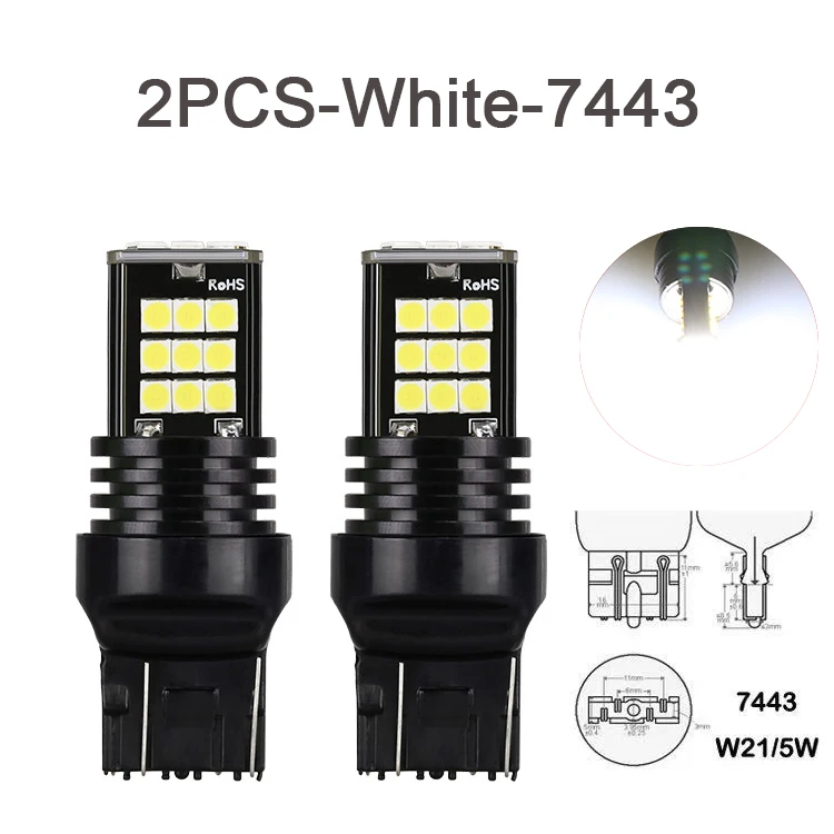 

2 шт., Автомобильные светодиодные лампы 7440 24SMD T20 3030 W21W W21/5W 12 В