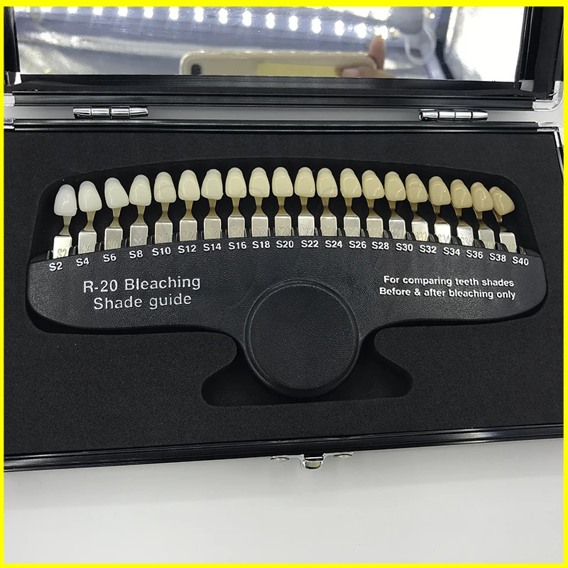 20 цветов Отбеливание зубов 3D оттенок руководство цветной компаратор с зеркалом