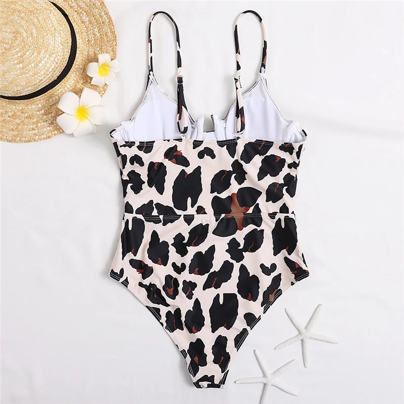 

New Cow Print Patterned One Piece Swimsuit for Women Push Up Swimwear Sling Sexy Retro Bathing Suit Dropshipping