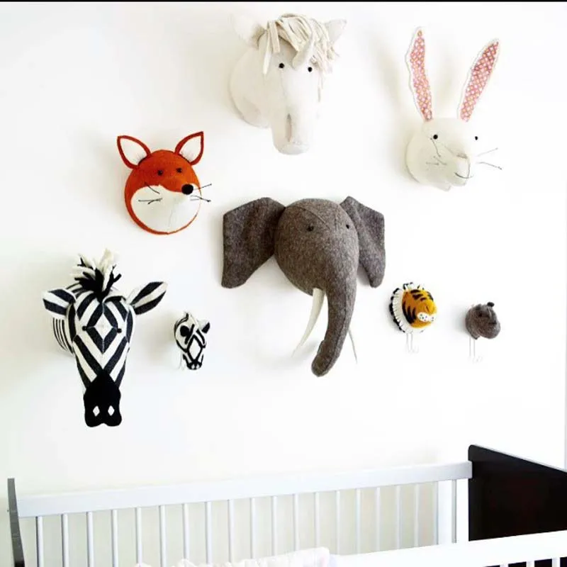 

Baby Nursery Room Decor 3D Christmas Animal Heads Wall Hanging Decoration For Children Room Girl Bedroom Soft Install Decoration