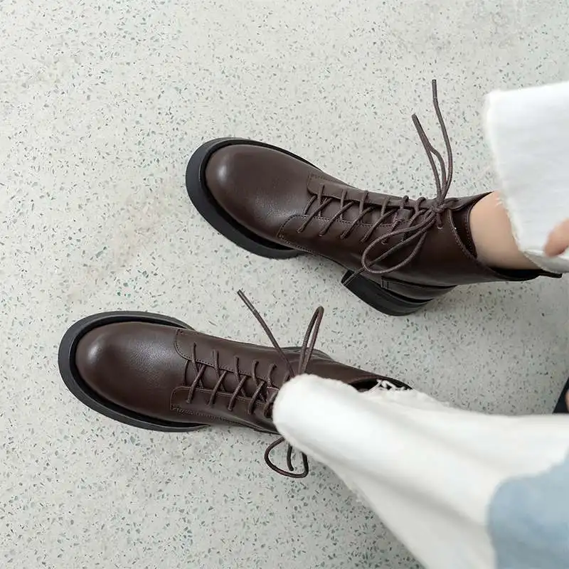 Murah Sepatu Boots Chelsea Ujung Bulat Klasik Kulit Sapi Panci Krazing Sepatu Bot Tebal Berenda Desain Asli Tetap Hangat Cocok Untuk Semua Pergelangan Kaki L26
