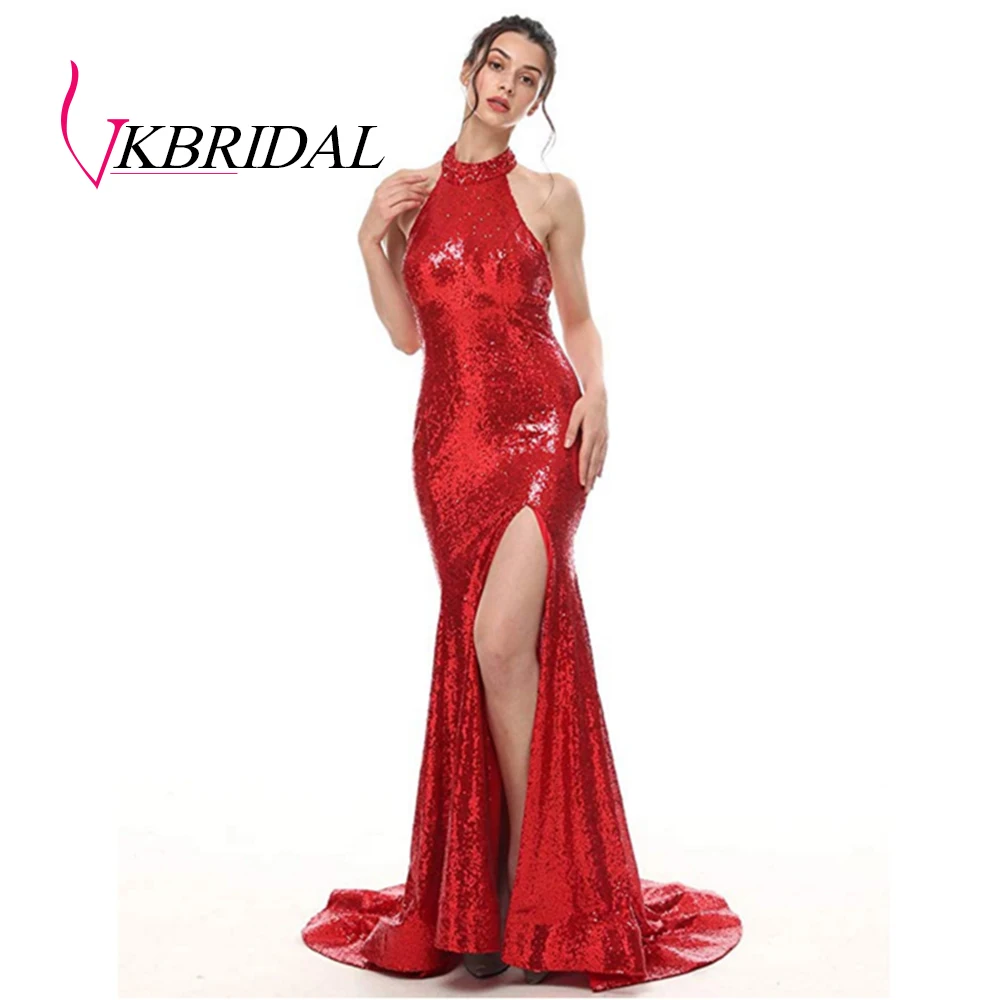 Женское вечернее платье Русалка VKBRIDAL Красное Длинное сексуальное с разрезом