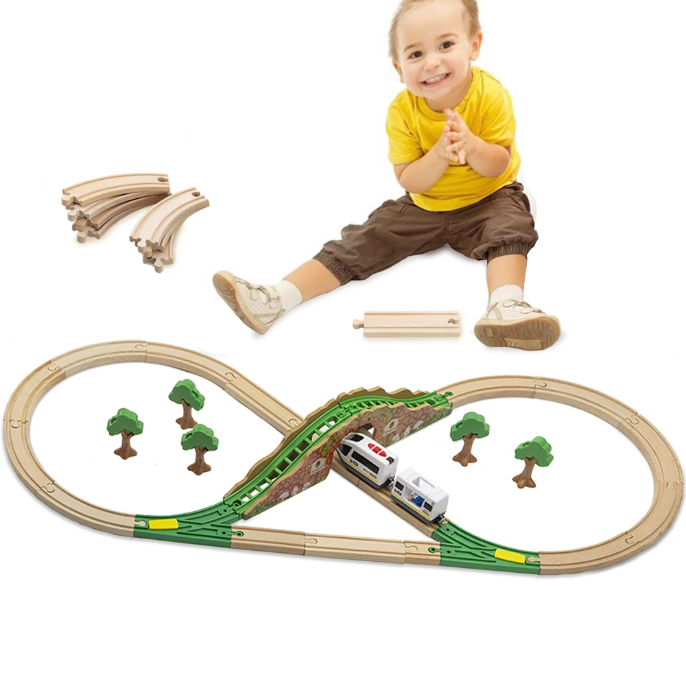 Электрический деревянный поезд набор треков железной дороги макеты