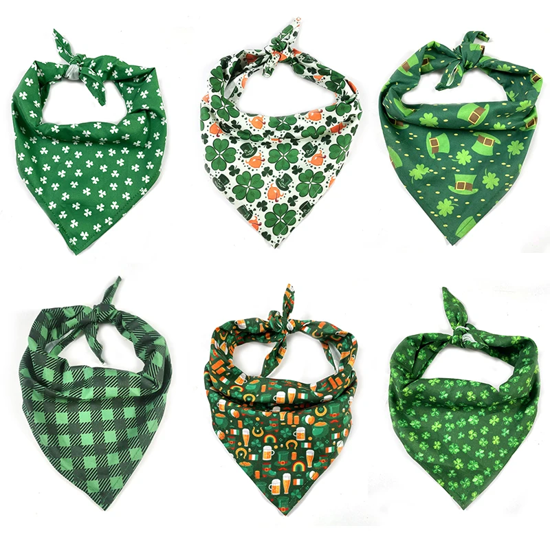 

30pcs St. Patrick's Day Dog Bandana Middle Large Dog Bibs Scarf Cotton Adjustable Pet Puppy Kerchief Dog Accessories Pet Supplie