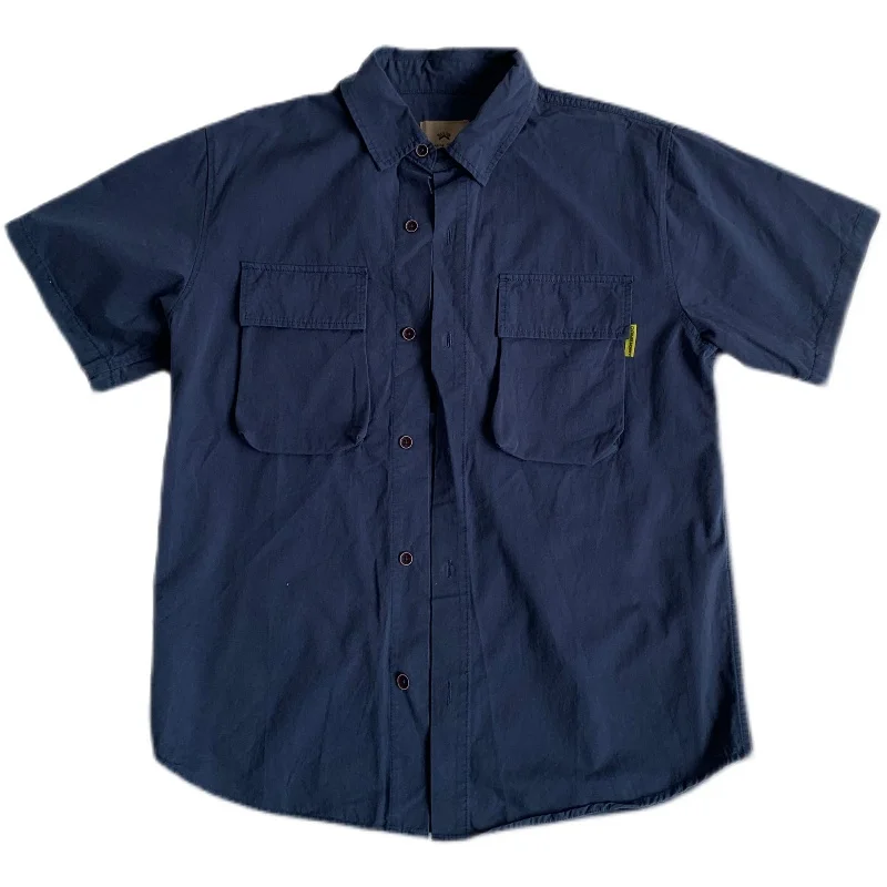 

Cargo Shirts Men Simple Solid Fashion Japanese Style All-match Streetwear Outwear Retro Trendy Loose Short Sleeve Pockets Chic