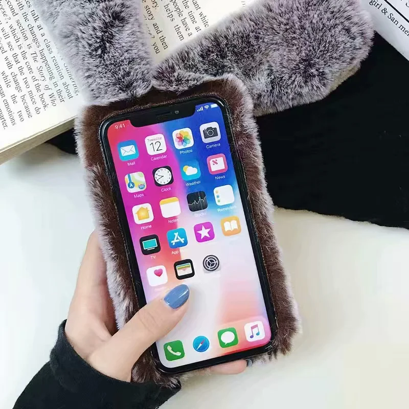 Чехол для телефона с пушистым кроликом Samsung Galaxy A 10 20 30 50 60 70 M10 M20 мягкий милый мех