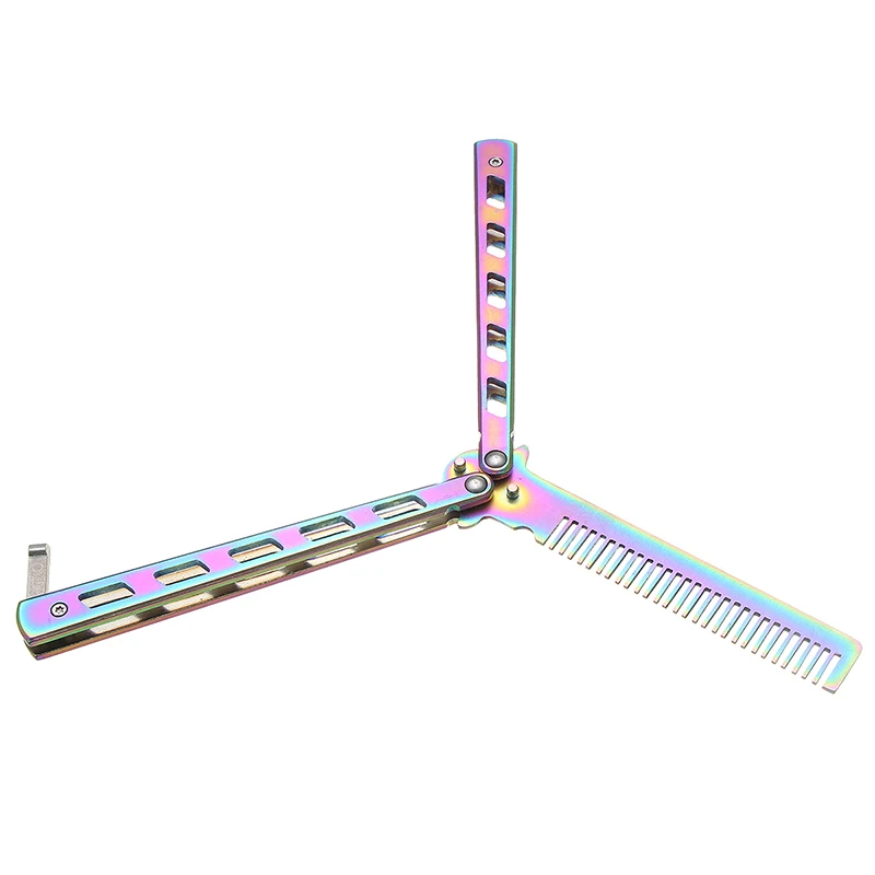 Гребень с бабочкой нож из нержавеющей стали тренировка радуга Складная расческа