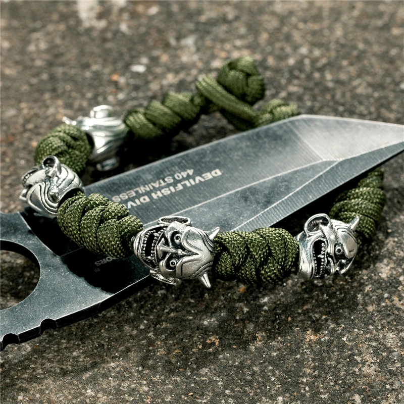 Мужской винтажный браслет с подвеской-маской Noh ручной работы регулируемый из