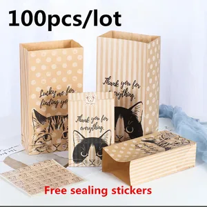 100 шт. Подарочный мешок из крафт-бумаги для кошек, конфет, печенья, Свадебная Упаковка, сумка для вечеринки на день рождения, маленькая бумажная подарочная упаковка, сумки для Гуди
