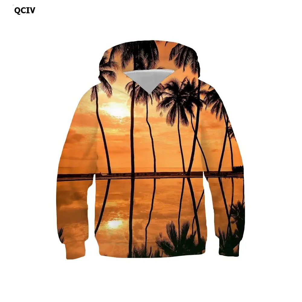 

QCIV Brand Hawaii Sweatshirts boy Coconut Tree 3d Printed Harajuku Hoody Anime Party Hoodie Print Long Sleeve Streetwear Casual