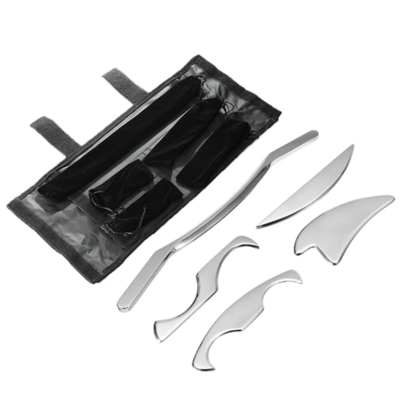 

5pcs/set Stainless Steel Guasha Body Back Massage Scraper Physical Therapy Fascia Knife Muscle Release Physiotherapy Health Care