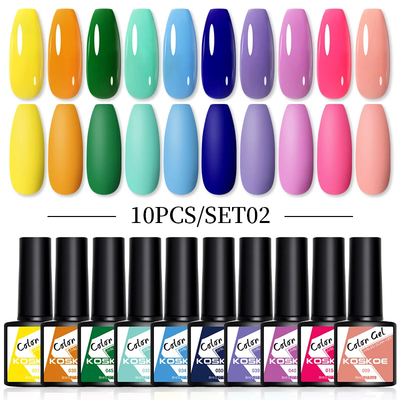 

KOSKOE 10Pcs Gel Nail Polish Set 8ml Color Gel Kit Semi Permanent Hybrid UV Gel Varnish Soak Off Manicure Nail Art Design