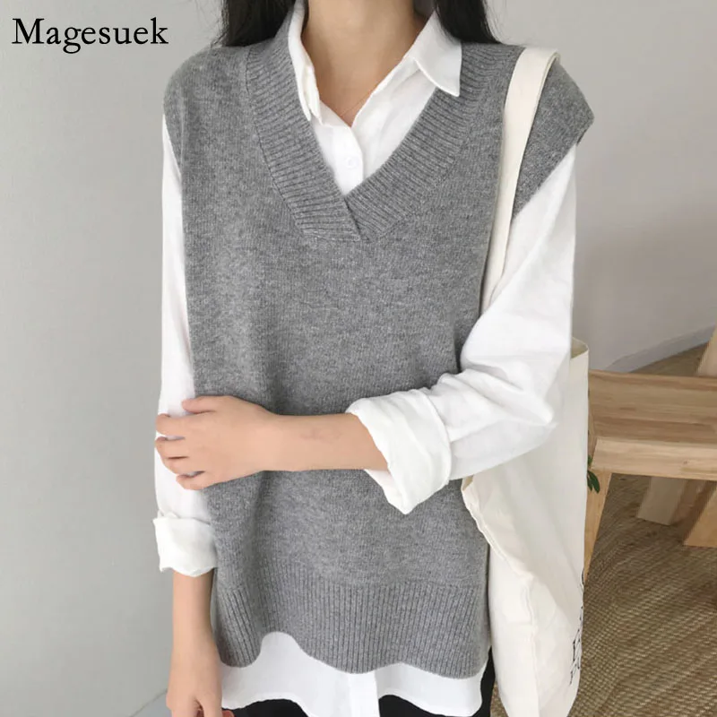 

Autumn Women Sweater Vest 2021 New V-neck Knitted Pullover Women Sweaters Casual Korean Sleeveless Jumper Knit Vest Tops 16547