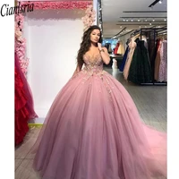 princess dusty pink ball gown quinceanera dresses off the shoulder tulle sleeveless sweet 16 dresses with appliques beads