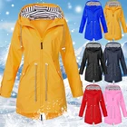 Женская ветрозащитная длинная куртка с капюшоном, осенне-зимняя куртка для перехода, пальто на молнии, дождевик для прогулок, водонепроницаемая куртка, верхняя одежда