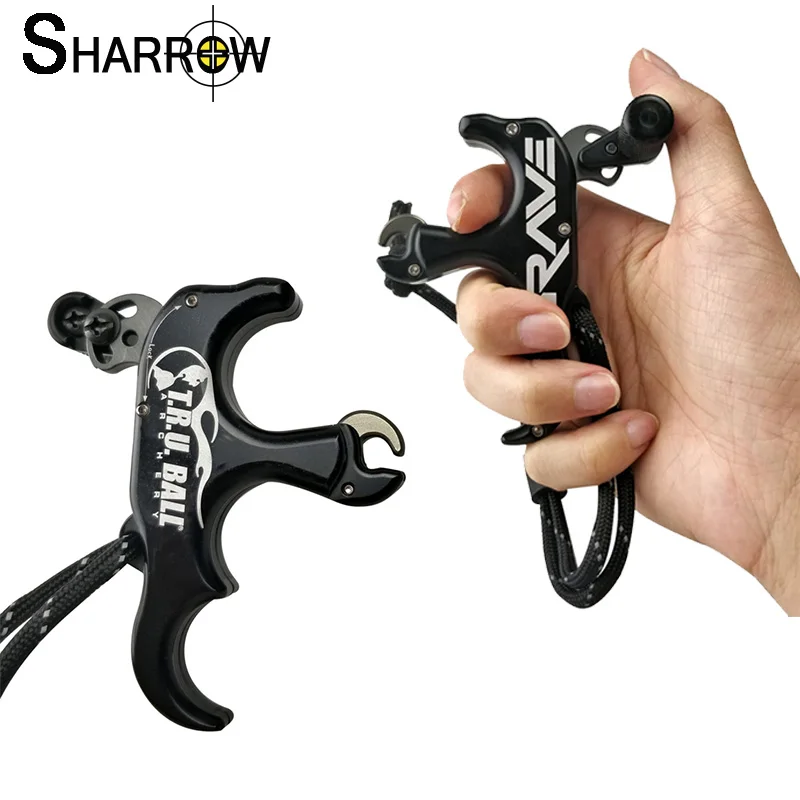 1pc Archery Compound Bow Release Aids 3 Finger Aluminum Alloy Thumb Trigger Adjustable Grip Caliper Shooting Hunting Accessories