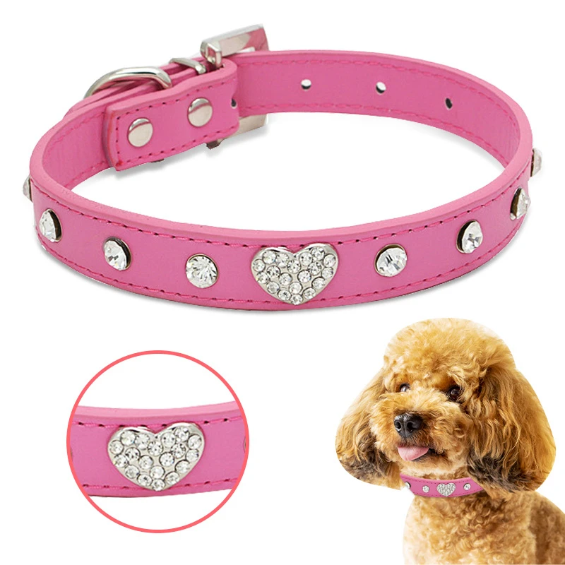 Блестящая искусственная кожа стразы в форме сердца хорошие украшения ошейник