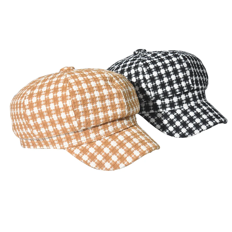

Fashion Casual Octagonal Cap for Women Simple Plaid Beret Hat Painter Newsboy Literary Cap Ladies Seasons Trendy Street Hat