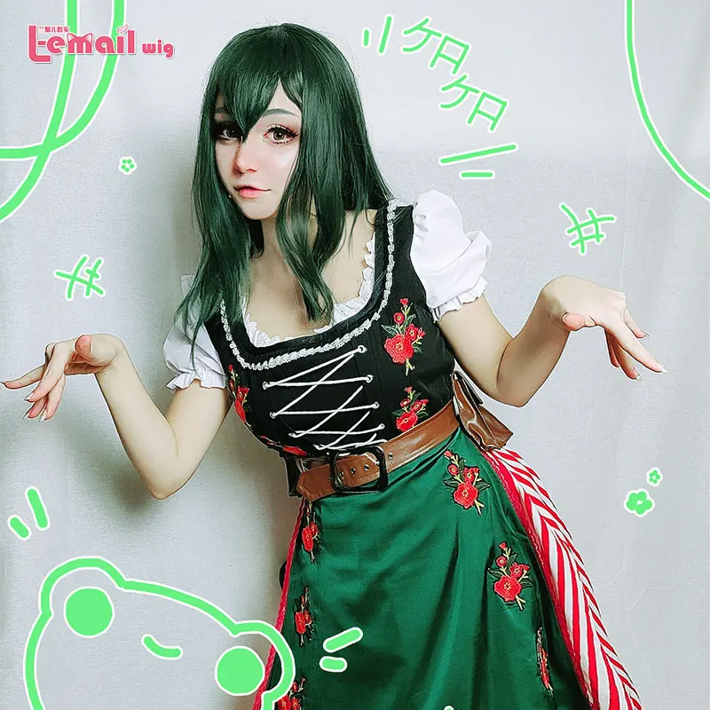 Парик L-email, My Hero Academy Tsuyu Asui, косплей, парики, фроппи, косплей, длинный зеленый парик, парик на Хэллоуин, синтетические волосы, термостойкие